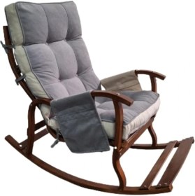 Resim Mobil Deco Ceviz Sultan Lüx Ahşap Çift Minderli Çift Cepli Sallanan Sandalye Gri/krem 