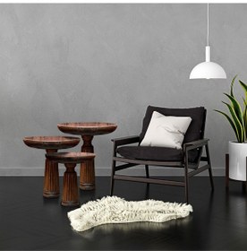 Resim Wood Wooden Ahşap 3 Lü Set Fitilli Mantar Yan Sehpa / Ceviz Renk / Ceviz Renk Mushroom Side Table Kahverengi 