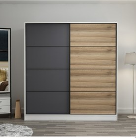 Resim Minarmobilya Minar Kale 2 Kapaklı Sürgülü Dolap 180 Cm - Beyaz/Antrasit/Dore 