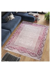 Resim Modern Desenlerde Kadife Dokulu Lastikli Halı Örtüsü Mürdüm- Gülkurusu Mürdüm 