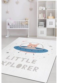 Resim Homshtag Minik Kaşif Beyaz Çocuk Odası Halısı Minimal Çocuk Halısı Çok Renkli 