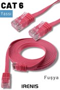 Resim IRENIS 5 Adet Cat6 Yassı Ethernet Network Lan Internet Kablosu 15 Metre-fuşya 