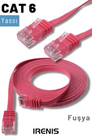 Resim IRENIS 5 Adet Cat6 Yassı Ethernet Network Lan Internet Kablosu 15 Metre-fuşya 