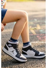 Resim In Step Eveji Siyah Beyaz Çocuk Basketbol Ayakkabısı - Yüksek Bilekli Cırt Cırtlı Sneaker SİYAH-BEYAZ 