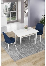 Resim Canisa Concept Nil Serisi Beyaz Yemek Masası, Mutfak Masa Takımı 2 Adet Lajivert Sandalye Masa Beyaz Sandalyeler Lajivert 