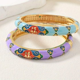 Resim Vintage Klasik Çift İp, Boş Çiçek Tasarımı Mavi, Altın ve Yeşil Renklerde, Kadın Moda Aksesuarları İçin Mükemmel 