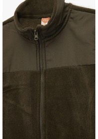 Resim Koton Erkek Bebek Uzun Kollu Cepli Dik Yaka Fermuarlı Polar Sweatshirt Haki 