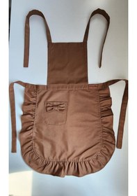 Resim Keten Fırfırlı Bohem Mutfak Önlüğü Kahve 