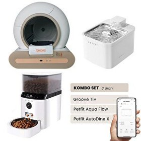 Resim Groove Ti+ Otomatik Kedi Tuvaleti Kahverengi - Petfit Aqua Flow Akıllı Su Pınarı Çeşmesi - Petfit AutoDine X Otomatik Mama Kabı 