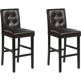 Resim MADISON 2’li Kahverengi Deri Bar Sandalyesi, Tufted Sırtlı, Ahşap Ayaklı, 73 cm Oturum 