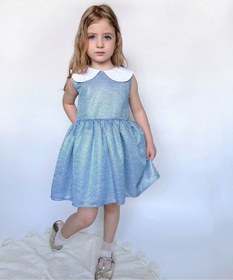 Resim Linola Baby Kids Shiny Simli Bebe Yakalı Çocuk Elbisesi Mavi 