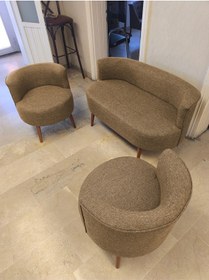 Resim Azra Mobilya Sydney Çay Seti Koltuk Takımı Keten Kumaş 2+1+1 Ceviz Ayak Modern Salon Ofis Takımı Kahverengi Kahverengi 