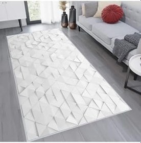 Resim Rovigo Dijital Baskı Yıkanabilir Kaymaz Taban Salon Halısı RVG1217, Beyaz, 80 x 200 