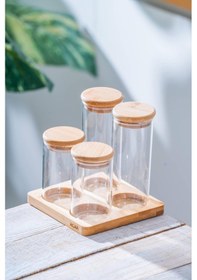 Resim Acar Malibu Bambu Standlı 4 Lü Cam Baharatlık Seti Şeffaf 