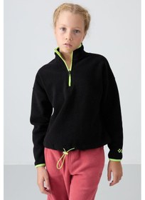 Resim Tommy Life Siyah Kalın Yumuşak Dokulu Standart Fit Nakışlı Polar Kız Çocuk Sweatshirt - 75151 Siyah 