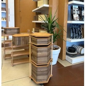 Resim Ahşap Altıgen Tekerlekli Kahve Sebzelik 3 Katlı Yana Açılır Patates Soğan Sarımsak 