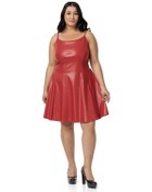 Resim Büyük Beden Ayarlanabilir İnce Askılı Sırtı Lastikli Deri Mini Kırmızı Elbise-kırmızı Kırmızı 