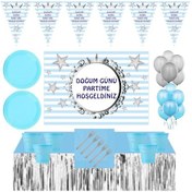 Resim Yıldızlı Mavi 8 Kişilik Afişli Masa Etekli Doğum Günü Parti Mal 