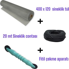 Resim 20 mt Siyah Sineklik Contası + Fitil Çekme Aparatı + 400X120 cm Sineklik Tülü - Tam Set" 