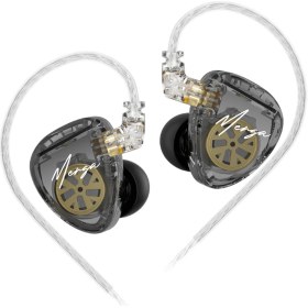 Resim Dofolink Kz Merga İki Dd Sürücü'lü Hifi Kulak İçi Kulaklık, 0.75mm 2pin Çıkarılabilir Gümüş Kaplı Kablolu, Mikrofonsuz, Transparan Siyah Kz Merga Kulak İçi Kulaklık 