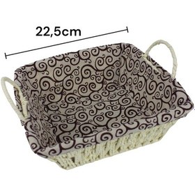 Resim Hasır Rattan Ekmeklik Ekmek Sepeti Kare Kumaşlı Krem 