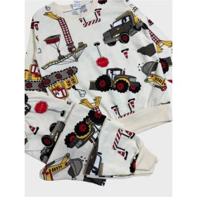 Resim Aliş Kids Erkek Çocuk Pamuklu Krem Rengi Iş Makinesi Desenli Uzun Kollu Mevsimlik Pijama Takımı 