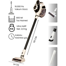 Resim KS16 2'si 1 Arada Ac Motor Toz Torbasız Hepa Filtreli Dikey Elektrikli Süpürge 