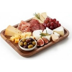 Resim Doğal Akasya Ağacından Sunum Tabağı, Akasya Meze Tabağı, Peynir Sunum Tabağı, Akasya Salata Tabağı 23cm 17cm 1.5cm Açık Gri 