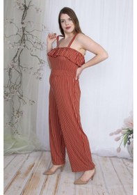 Resim Şans Kadın Tarçın Çizgili Volan Detaylı Askılı Tulum 65n23736-tarçın Tarçın 