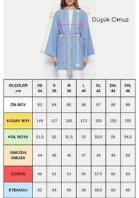 Resim Saade Sââde Kadın Dikey Çizgili Geniş Kollu Şık Yazlık Relaxed Kimono Mavi 