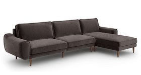 Resim Klem 326 x 171 Köşe Ahşap Ayak - Kadife - Kül Gri / Koyu / Kalıcı Form 