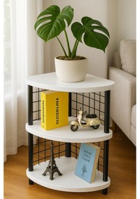 Resim Dekoratif Çevir Kur 2 Raflı Köşe Ve Yan Sehpa Çok Amaçlı Fiskos Sehpa Beyaz 