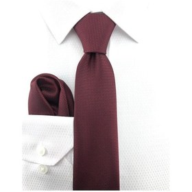 Resim Pierroni Bordo Oxford Desen Mendilli Kravat Bordo 