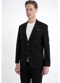 Resim Comfort Fit Çift Yırtmaç Torba Cep Metal Düğmeli Siyah Blazer Ceket C 734 