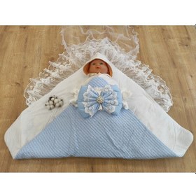 Resim Triko Örg Haki Bebek Kundağı Unisex Bebek Dış Kundak Battaniyesi Hastane Çıkışı Kundak Battaniye Mavi 