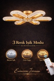 Resim Marsel Lighting SERRA 6LI GOLD KUMANDALI AVİZE 3 RENK LED SECENEKLİ SALON OTURMA ODASI AVİZE 