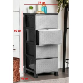 Resim Büyük Boy 4 Katlı Hasır Kapaklı Çok Amaçlı Şifonyer Sebzelik Komodin Düzenleyici 