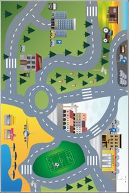 Resim NORELLAHOME Yol Halısı Kaymaz Taban Yıkanabilir Çocuk Oyun Halısı Şehir Temalı Erkek Çocuk Odası Halısı 