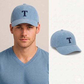 Resim Tesbihane Unisex Beyzbol Şapkası - Isme Özel Harf Nakışlı - Premium Kadife Kumaş - Mavi Renk - Metal Tokalı 