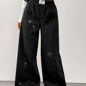 Resim Kadınlar için Yıldızlı Gece Kedi Kulak Tasarımı Rahat Pantolon - Yüksek Bel, Bol Kesim, Uzun Boy, Polyester Karışımı, Bahar/Yaz Gezileri için Mükemmel, Sevimli Pantolon 
