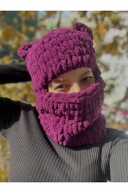 Resim Novaglow Hayvan Figürlü Şapka Puffy Bere Kar Maskesi Kayak&snowboard Balaclava Örgü Bere Örgü Şapka 