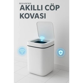 Resim Eco Lounge Akıllı Sensörlü Antibakteriyel Çöp Kovası 20 Litre Çöp Kutusu, Çöp Torbası Uyumlu Kapak 