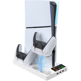 Resim Ps5 Slim İplay Ha-8006 Konsolu İçin Çok Fonksiyonlu Soğutma Yuvası Kolu Çift Şarj Standı Kolu Kulaklık Düzenleyici Beyaz 