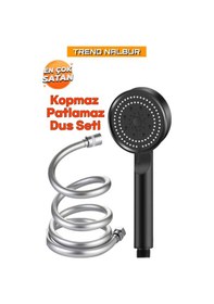 Resim Canero 5 Fonksiyonlu Mafsallı Mat Siyah Duş Başlığı Seti, Mat Siyah Duş Başlığı - Pvc Hortum Siyah 