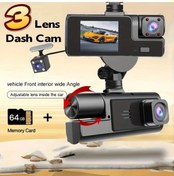 Resim Xuweiwei 3 Lens 1080p Yüksek Çözünürlük Dash Kamera 3 Ekran Aynı Anda Kayıt 64gb Hafıza Kartı Araç Aksesuarı 