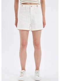 Resim Defacto Mom Fit Yüksek Bel Katlamalı Paça Jean Şort D4585AX24HSWT1 Beyaz 
