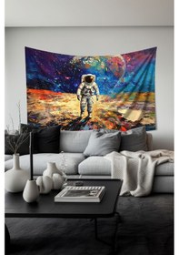 Resim Kozmik Astronot Desenli Duvar Halısı Duvar Örtüsü Tapestry Süet Dokulu Kumaş 