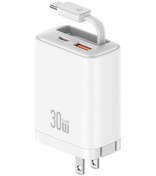 Resim Usams Cc297 30w Hızlı Şarj Aleti, Geri Çekilebilir Usb-c / Type-c Kablolu, Abd Tak Beyaz 