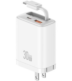 Resim Usams Cc297 30w Hızlı Şarj Aleti, Geri Çekilebilir Usb-c / Type-c Kablolu, Abd Tak Beyaz 