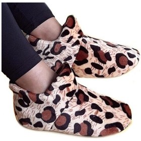 Resim Kadın Kahverengi Leopar Desenli İçi Polar Pelüş Panduf 001 